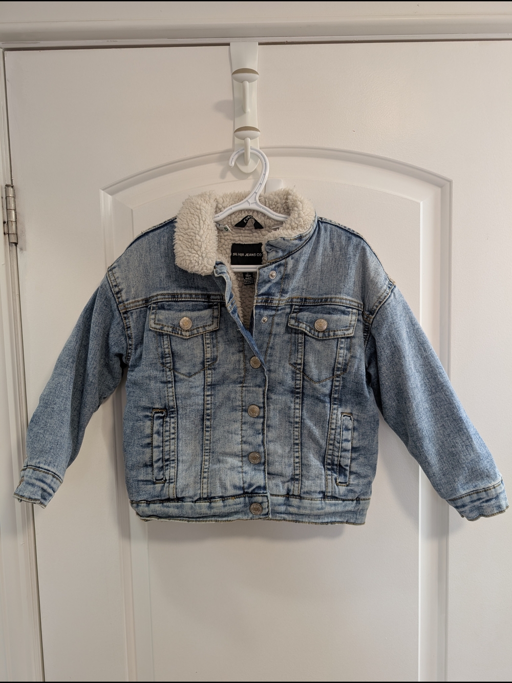 Silver Jeans Light Blue Denim Jacket with Cream Sherpa Lining